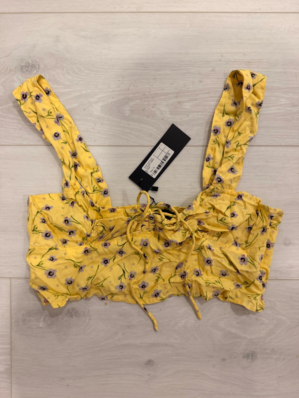 Motel Yellow Floral Tie-Front Crop Top